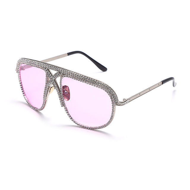 Oversized Metal Frame Diamond Sunglasses