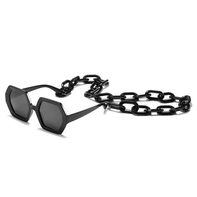 Polygon Frame Sunglasses With Chain