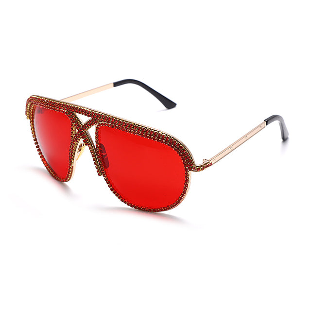 Oversized Metal Frame Diamond Sunglasses