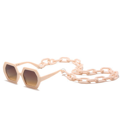 Polygon Frame Sunglasses With Chain