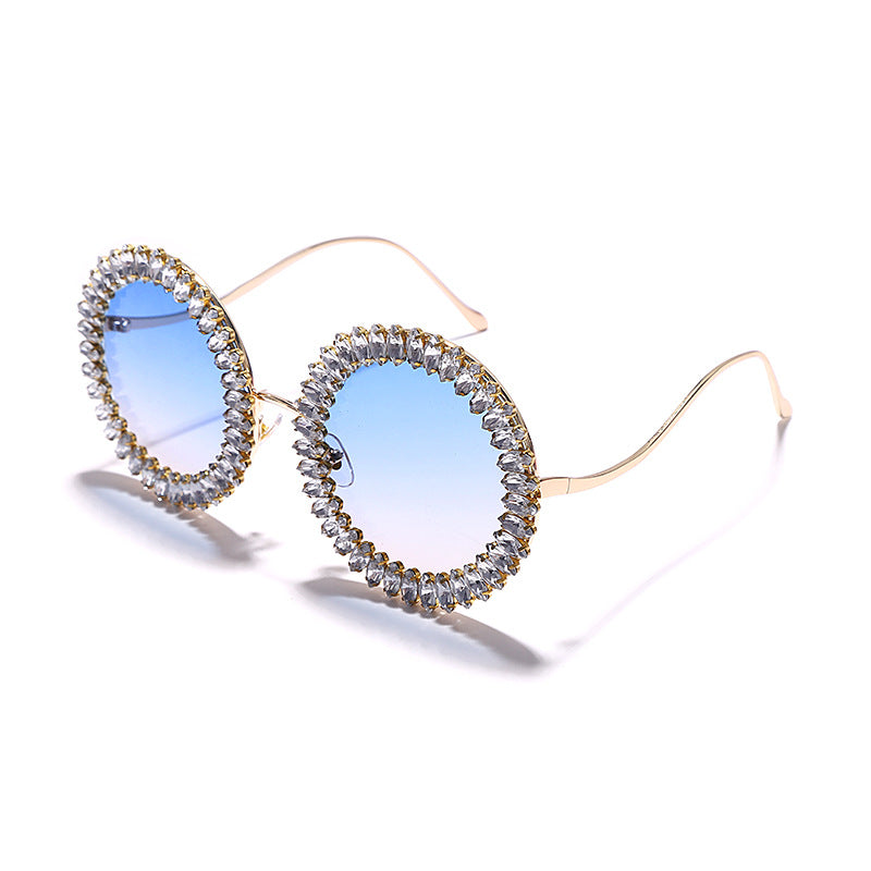 Oversized Metal Round Rhinestone Sunglasses